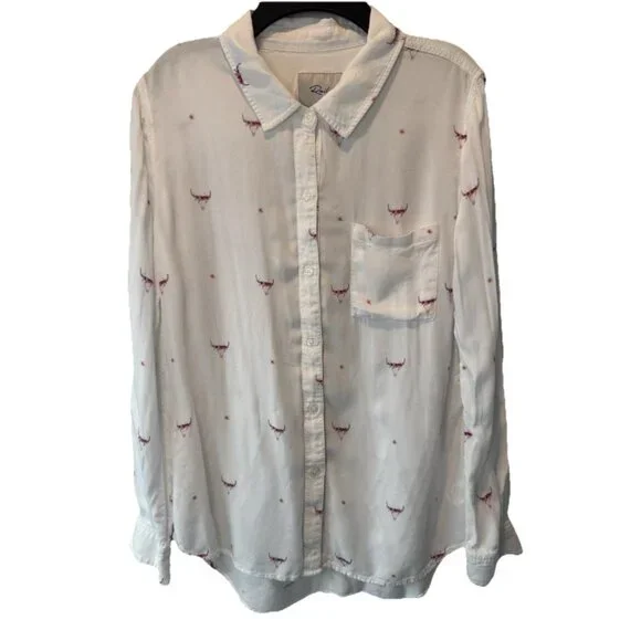 Rails Rosci Indio Bull Skull Long Sleeve Womens Button Down Top S Western Casual - Picture 1 of 10